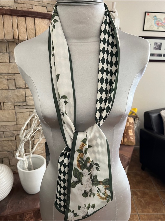 Accessories - Green White Floral Harlequin Neck or Head Scarf